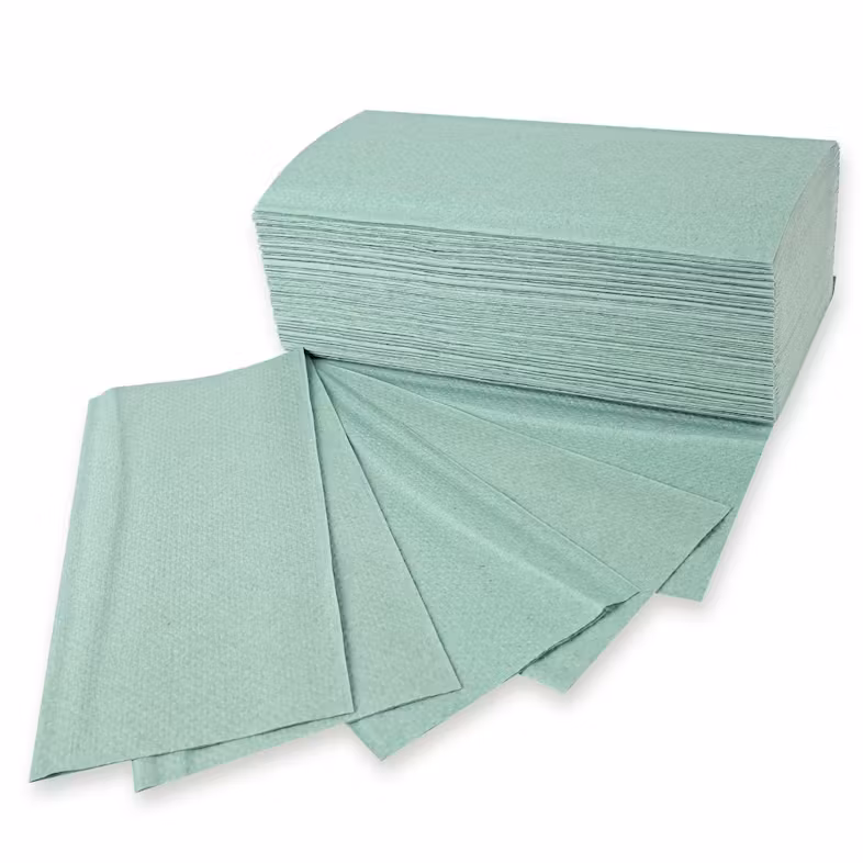 Papierhandtuch 1-lagig gelegt 23x25 cm ZZ/V-Falz Grün Papierhandtuch 1-lagig gelegt 23x25 cm ZZ/V-Falz Grün